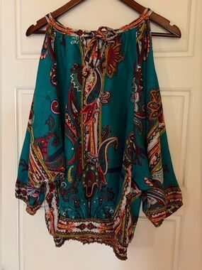 Boho Paisley Off-Shoulder Top - Teal